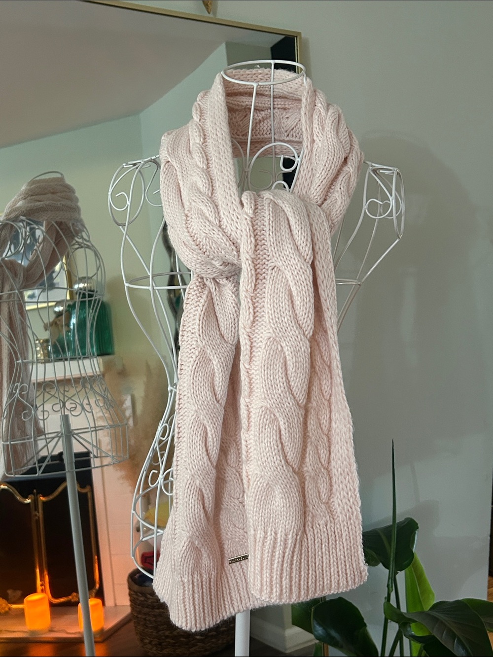 Michael Kors Pale Pink Cable Knit Scarf Collar Wrap